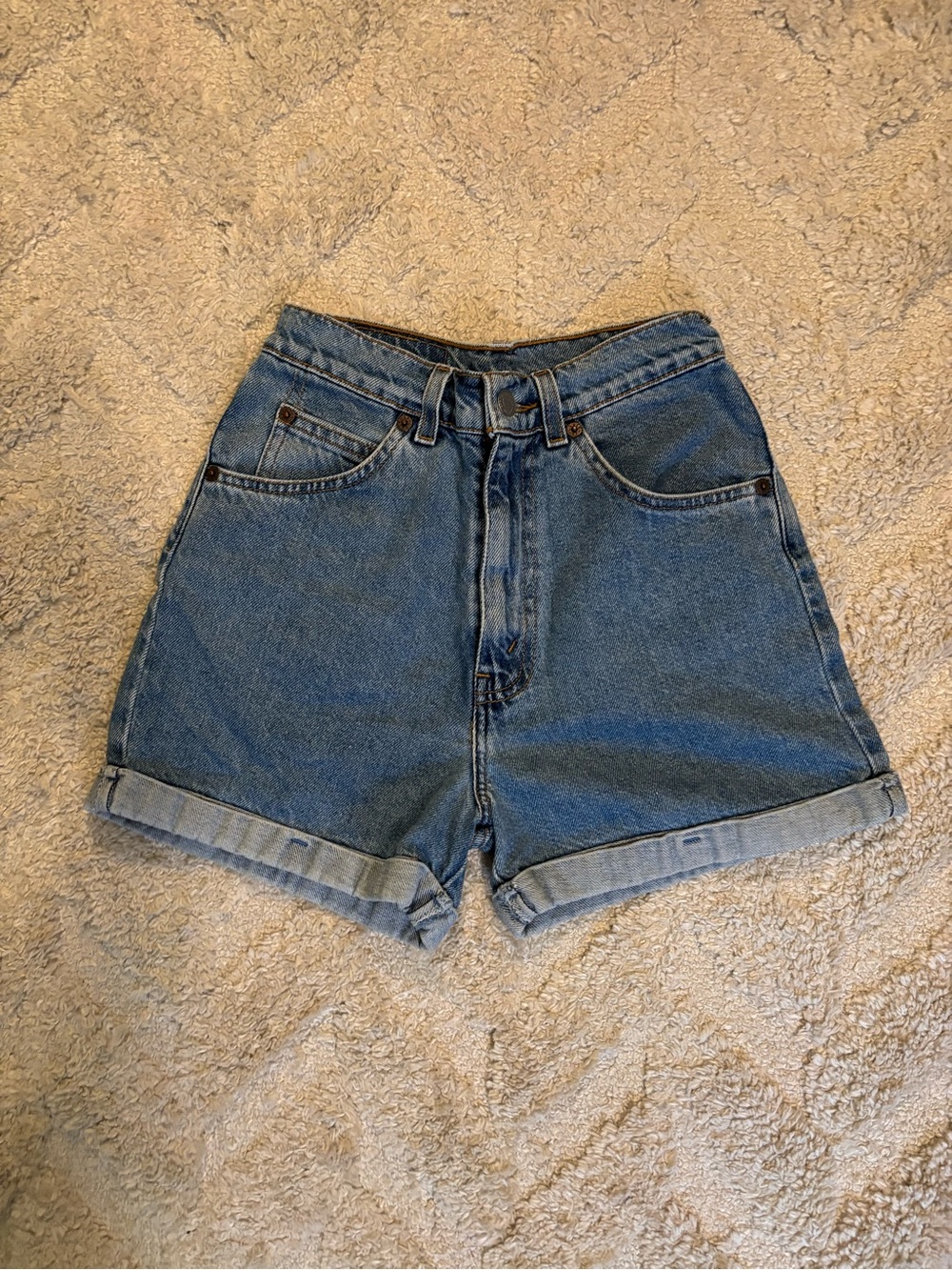 Levi's Medium Blue Rolled Hem Denim Shorts